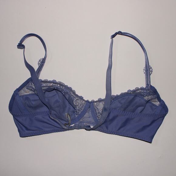 Y2K Euro Simone Perele Periwinkle Blue Bra With Lace And Embroidery Size 36C - Picture 1 of 5